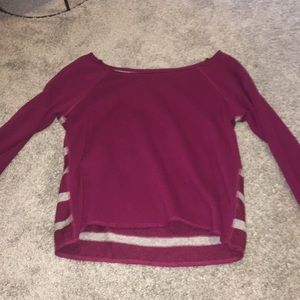 purple long sleeve top with knitted back